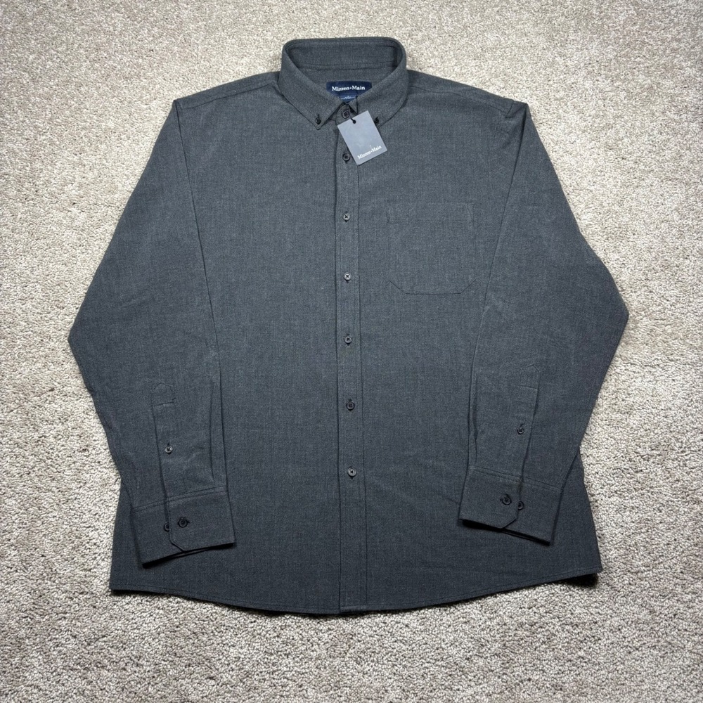 Mizzen+Main City Flannel Shirt Black Heather Classic Fit TBU40-BLH Mens Large